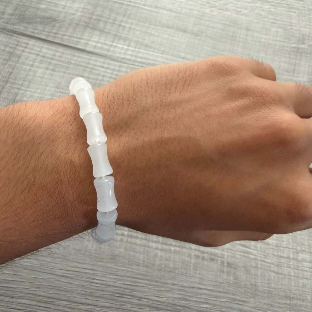 White Glass Bamboo Tube Bead Stretch Bracelet